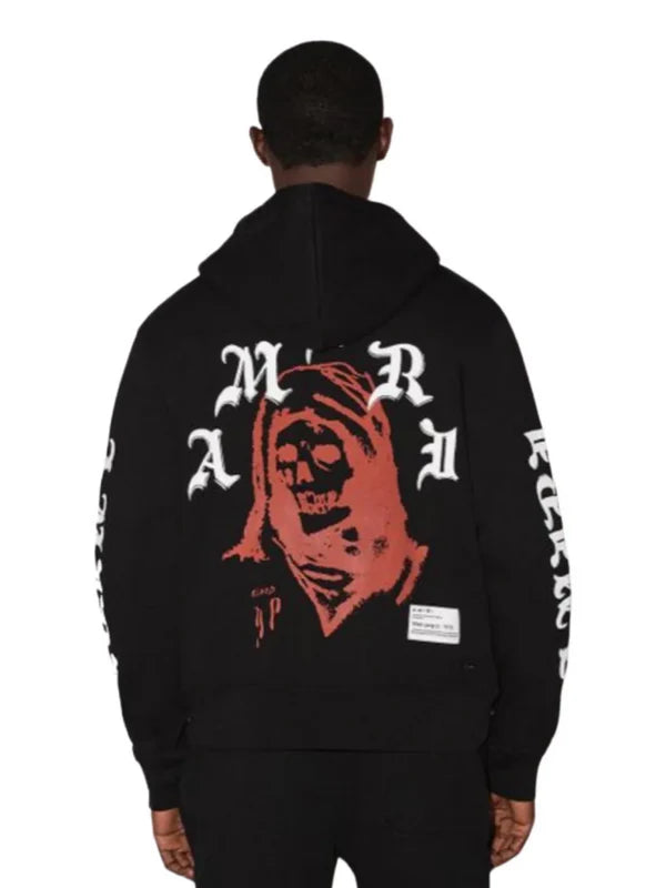 AMIRI X WES LANG SOLAR KINGS ZIP HOODIE BLACK RED