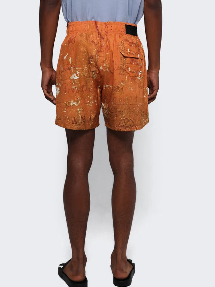 AMIRI STENCIL MILITARY SWIM SHORTS ORANGE