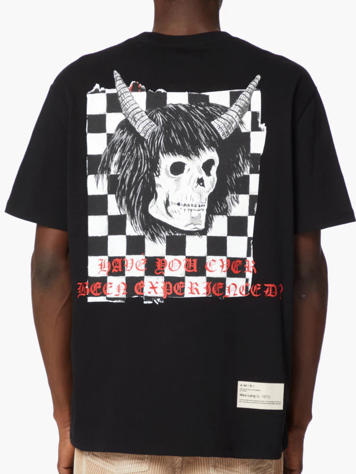 AMIRI X WES LANG CHECKER SKULL TEE BLACK
