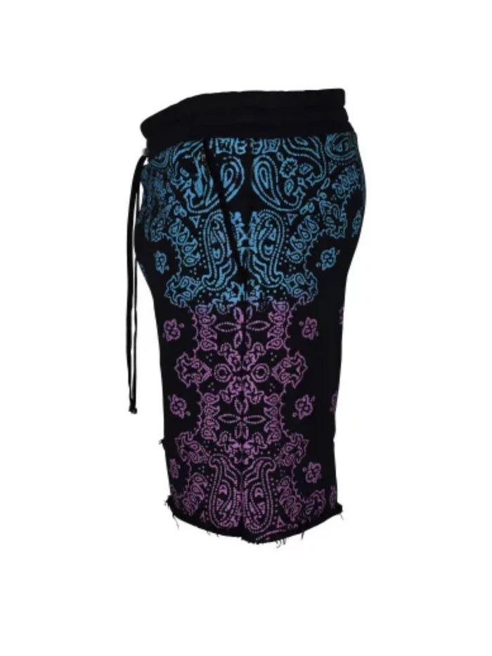 AMIRI BANDANA BLEACH SHORTS PINK / BLUE