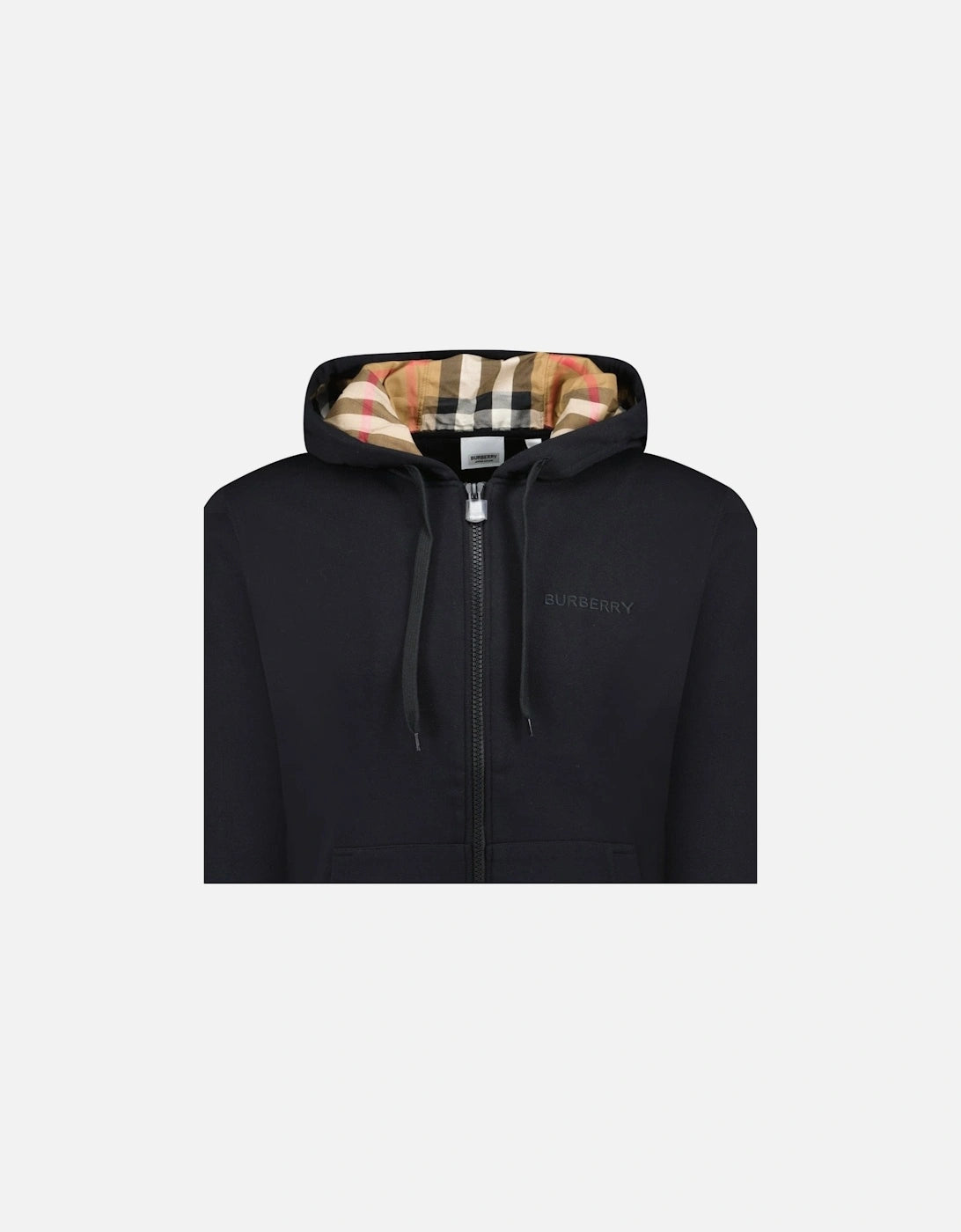 Burberry 'hove' check hood embroidery logo hoodie zip sweatshirt black