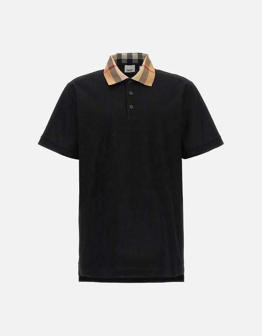 Burberry vintage check print collar polo shirt in black