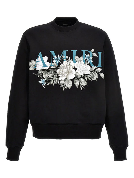 AMIRI FLORAL CREW NECK SWEATSHIRT BLACK