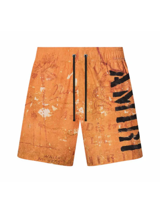 AMIRI STENCIL MILITARY SWIM SHORTS ORANGE