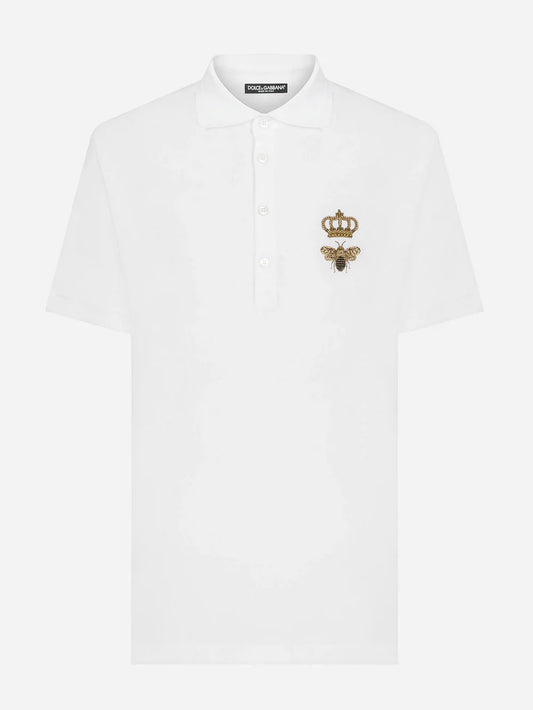 DOLCE & GABBANA BEE CROWN POLO SHIRT WHITE