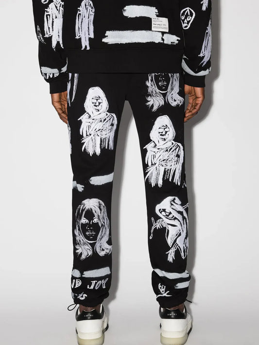 AMIRI X WES LANG EMBROIDERED SWEATPANTS BLACK