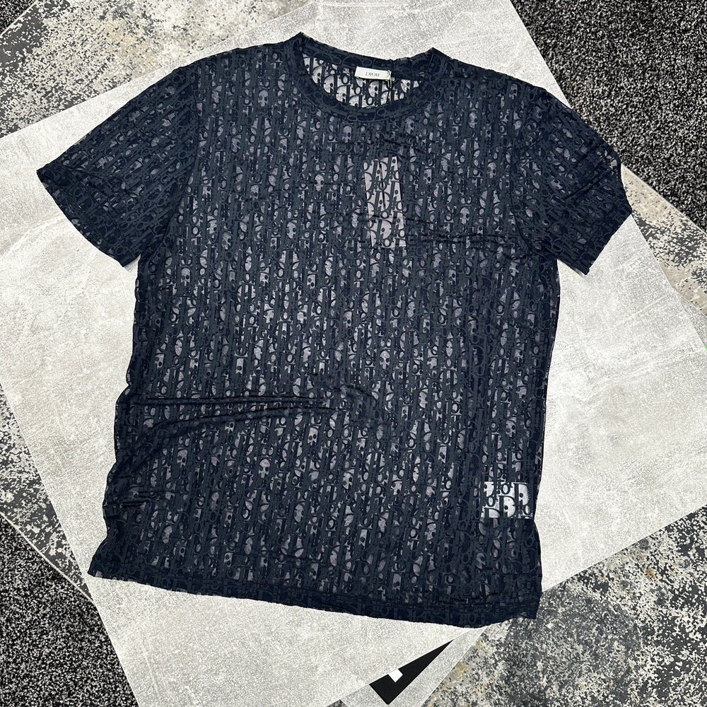 DIOR OBLIQUE SHEER TEE NAVY