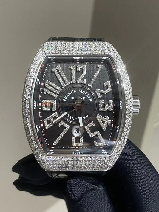 Franck Muller V45 Black Dial Vanguard Iced Out
