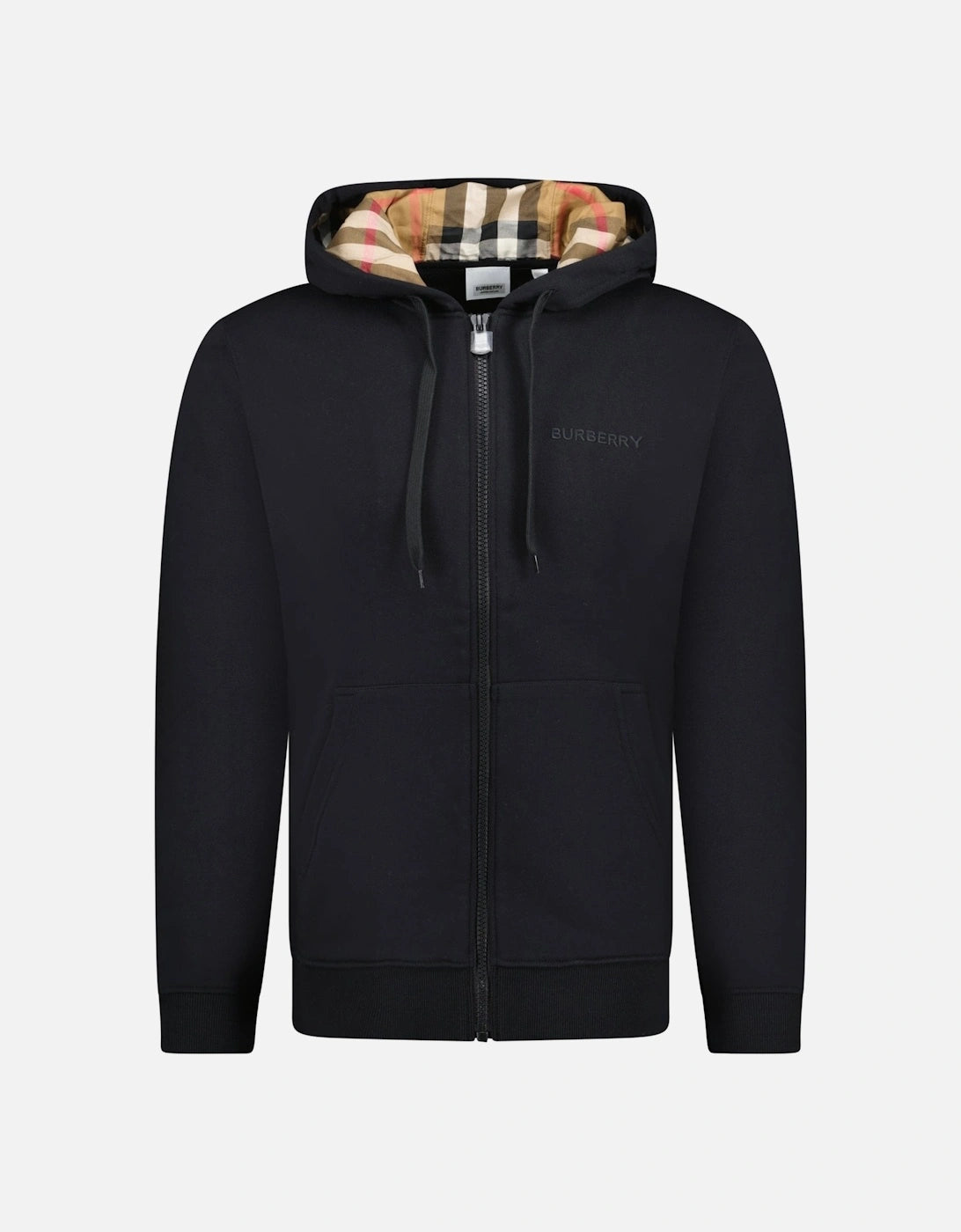 Burberry 'hove' check hood embroidery logo hoodie zip sweatshirt black