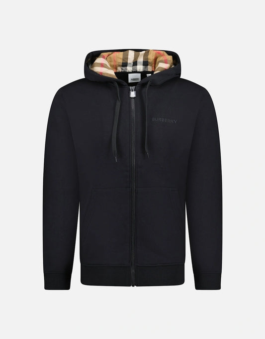 Burberry 'hove' check hood embroidery logo hoodie zip sweatshirt black