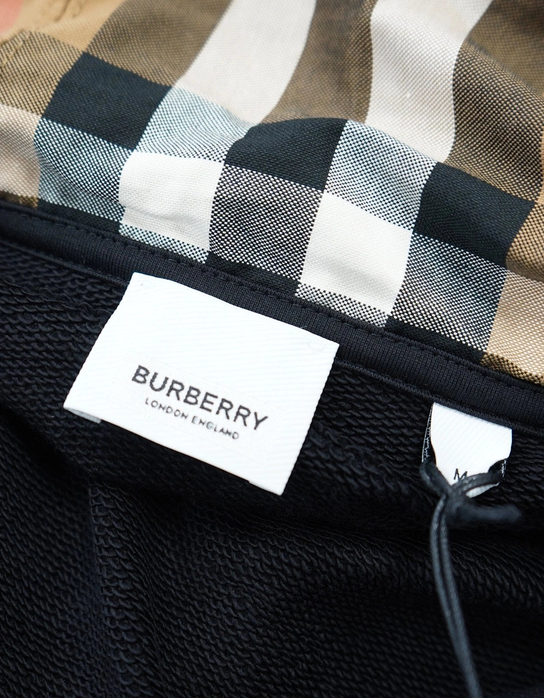 Burberry 'hove' check hood embroidery logo hoodie zip sweatshirt black