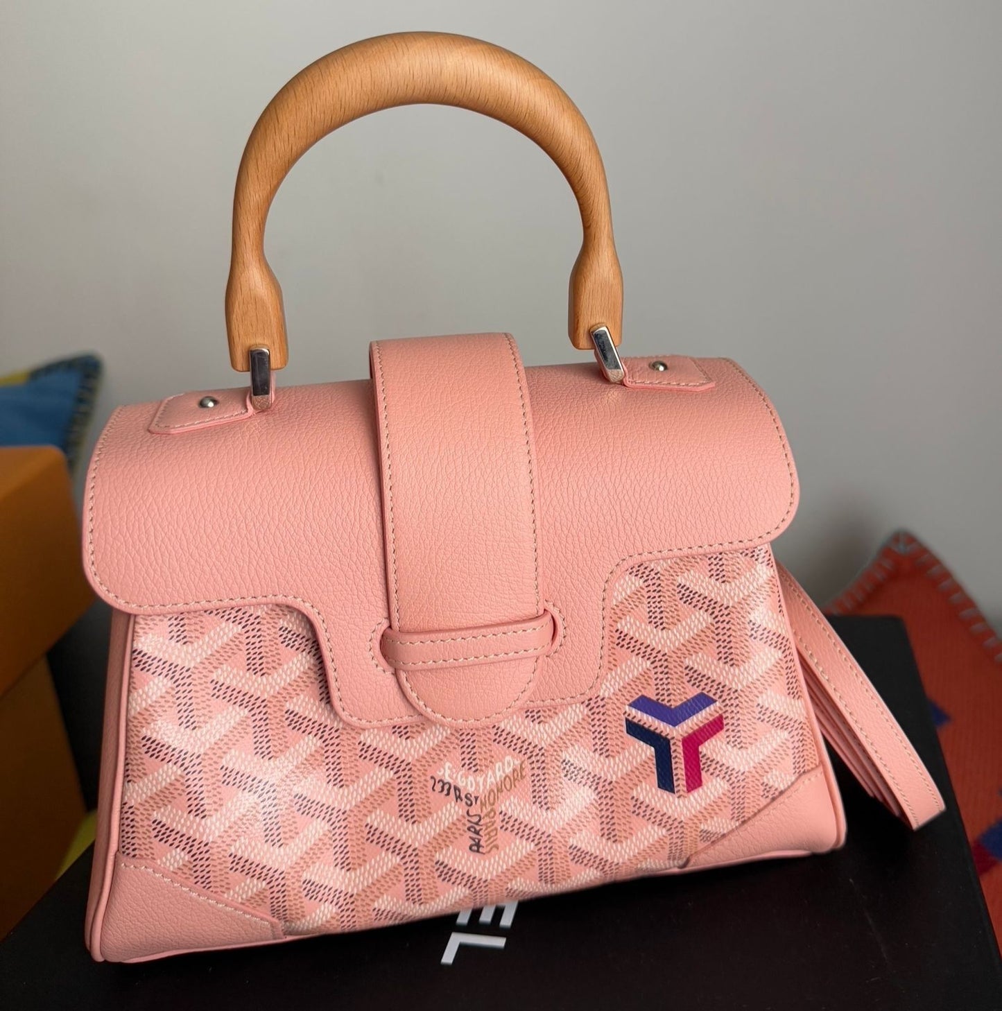 Goyard Pink and White Goyardine Canvas & chevroches Mini Bag